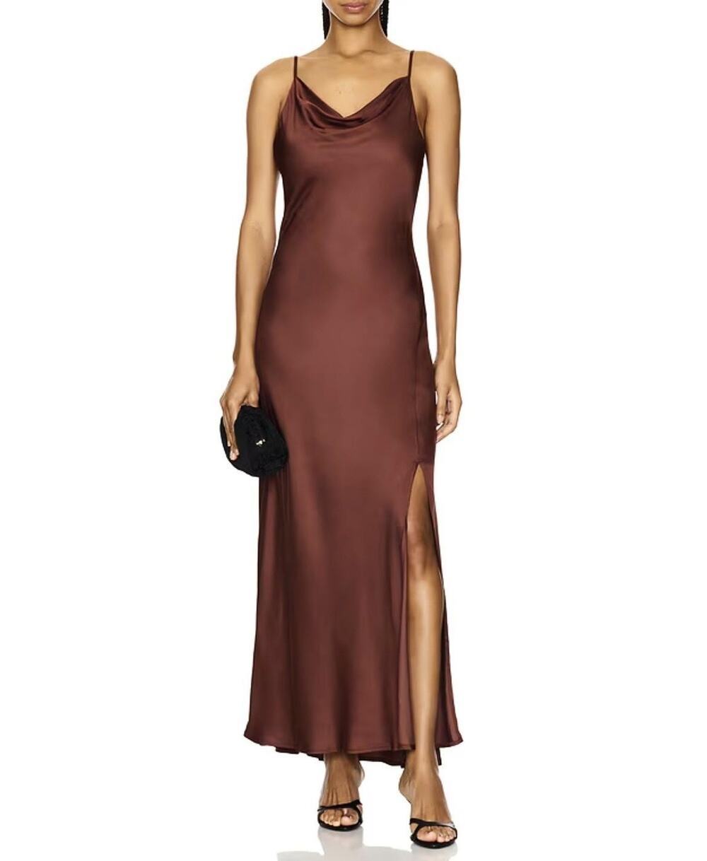 Astr The Label Glynis Dress satin brown slip dress size small